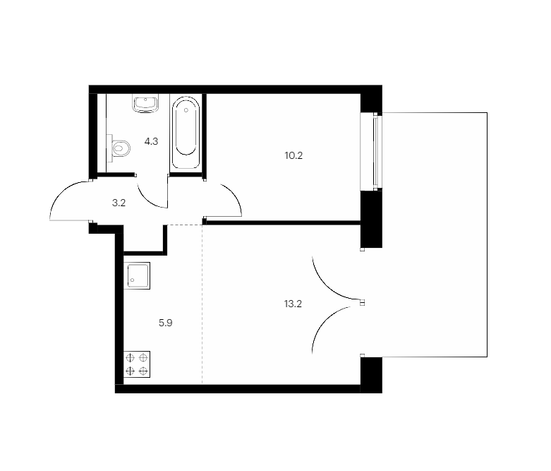 1-комнатная квартира 40.8 м², 1/9 эт., ЖК «Лермонтовский 54»